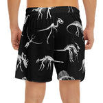 Black And White Dinosaur Fossil Print Men's Split Running Shorts