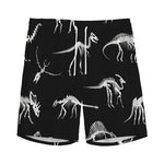 Black And White Dinosaur Fossil Print Men's Sports Shorts