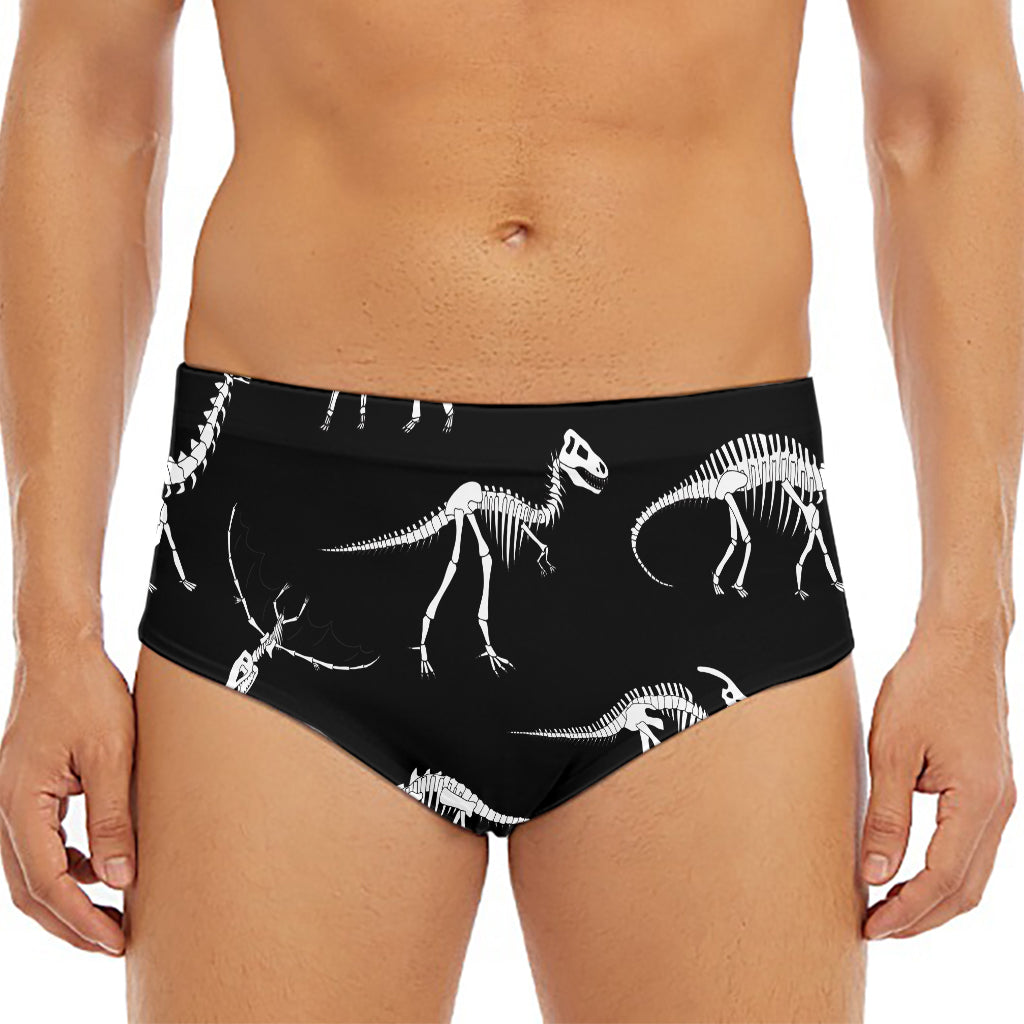 Black And White Dinosaur Fossil Print Men's Triangle Swim Briefs