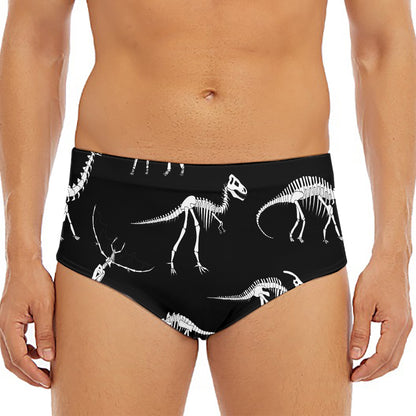 Black And White Dinosaur Fossil Print Men's Triangle Swim Briefs