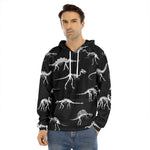 Black And White Dinosaur Fossil Print Men's Velvet Pullover Hoodie