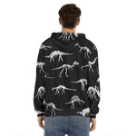 Black And White Dinosaur Fossil Print Men's Velvet Pullover Hoodie