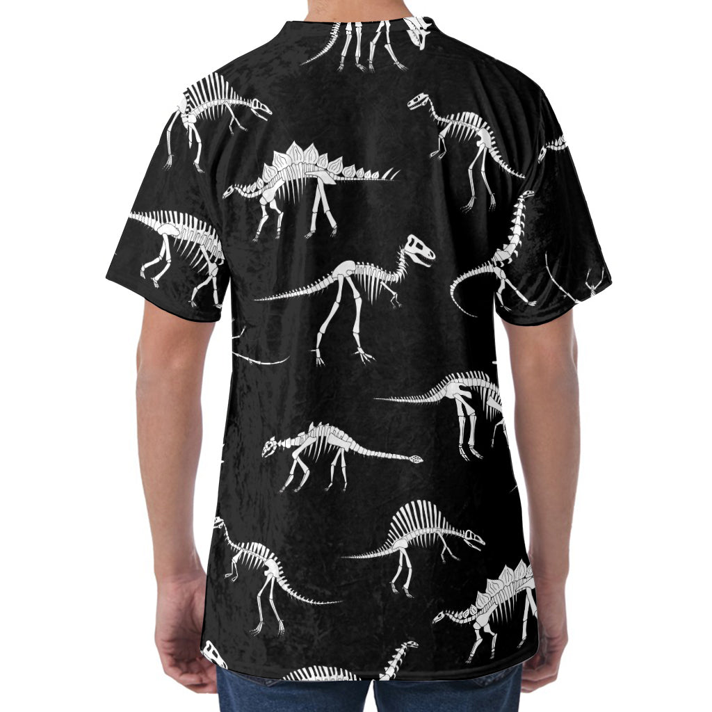 Black And White Dinosaur Fossil Print Men's Velvet T-Shirt