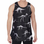 Black And White Dinosaur Fossil Print Men's Velvet Tank Top