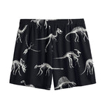 Black And White Dinosaur Fossil Print Mesh Shorts