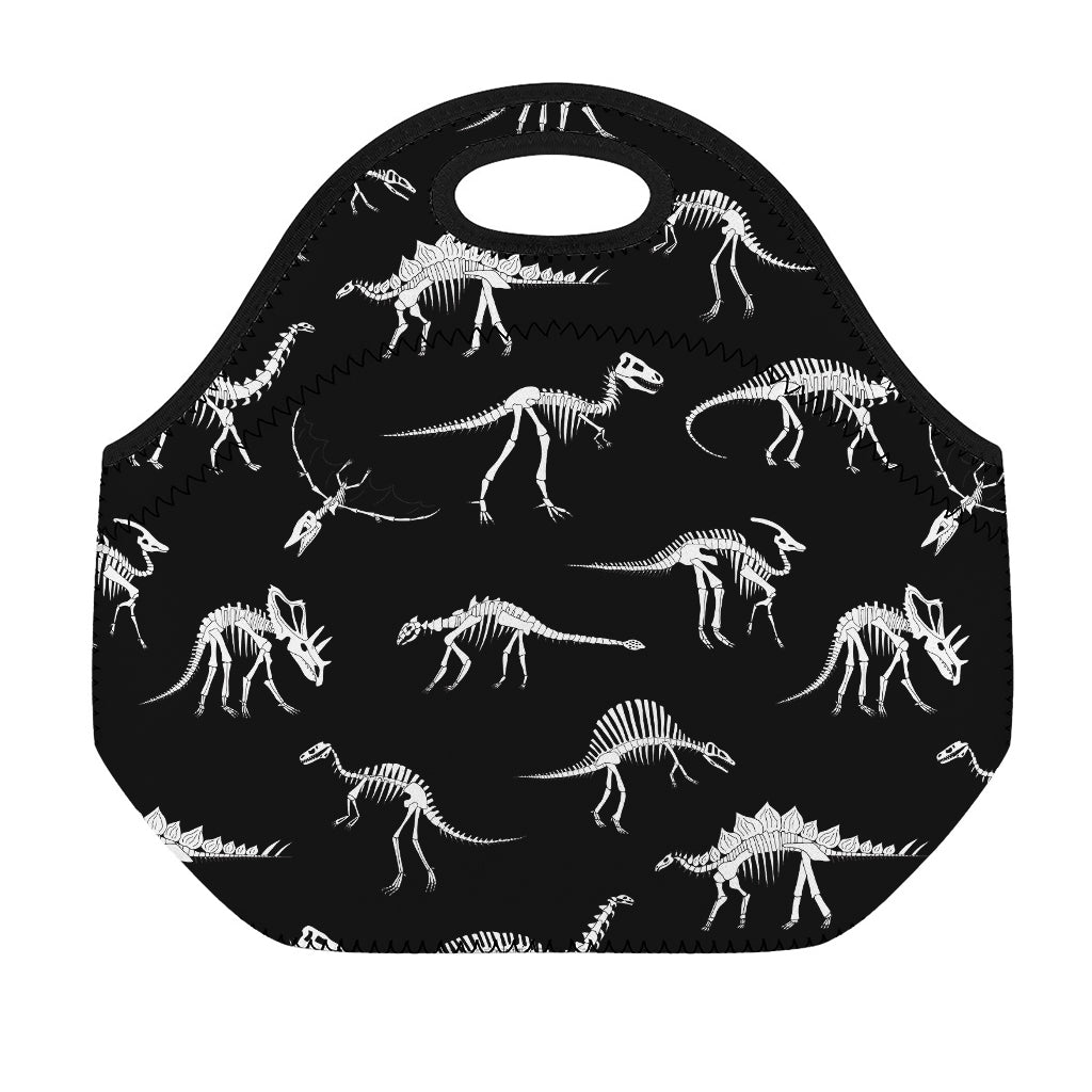 Black And White Dinosaur Fossil Print Neoprene Lunch Bag