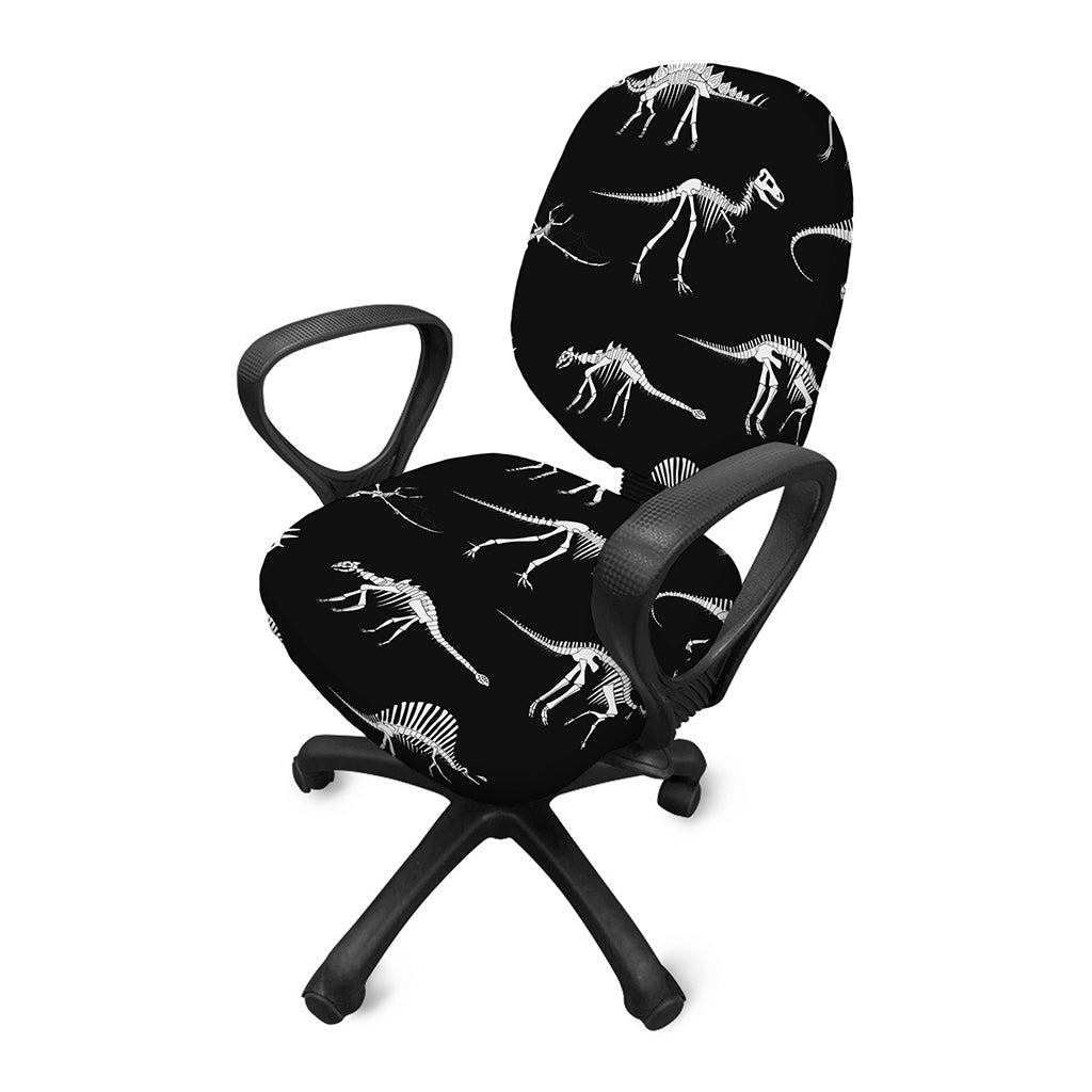 Black And White Dinosaur Fossil Print Office Chair Cover