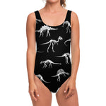 Black And White Dinosaur Fossil Print One Piece Swimsuit