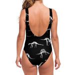Black And White Dinosaur Fossil Print One Piece Swimsuit