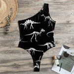 Black And White Dinosaur Fossil Print One Shoulder Bodysuit