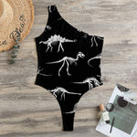 Black And White Dinosaur Fossil Print One Shoulder Bodysuit