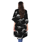 Black And White Dinosaur Fossil Print Open Front Beach Cover Up