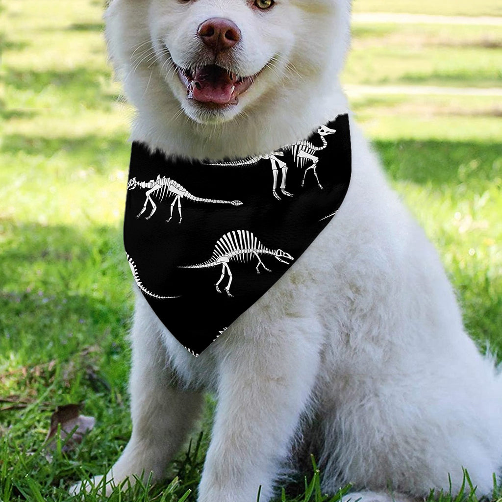 Black And White Dinosaur Fossil Print Over The Collar Dog Bandana