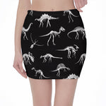 Black And White Dinosaur Fossil Print Pencil Mini Skirt