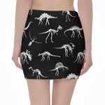 Black And White Dinosaur Fossil Print Pencil Mini Skirt