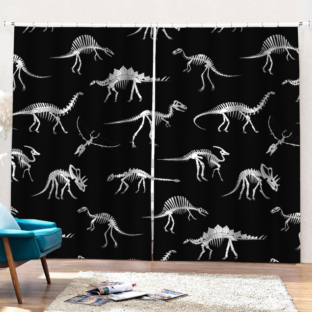 Black And White Dinosaur Fossil Print Pencil Pleat Curtains