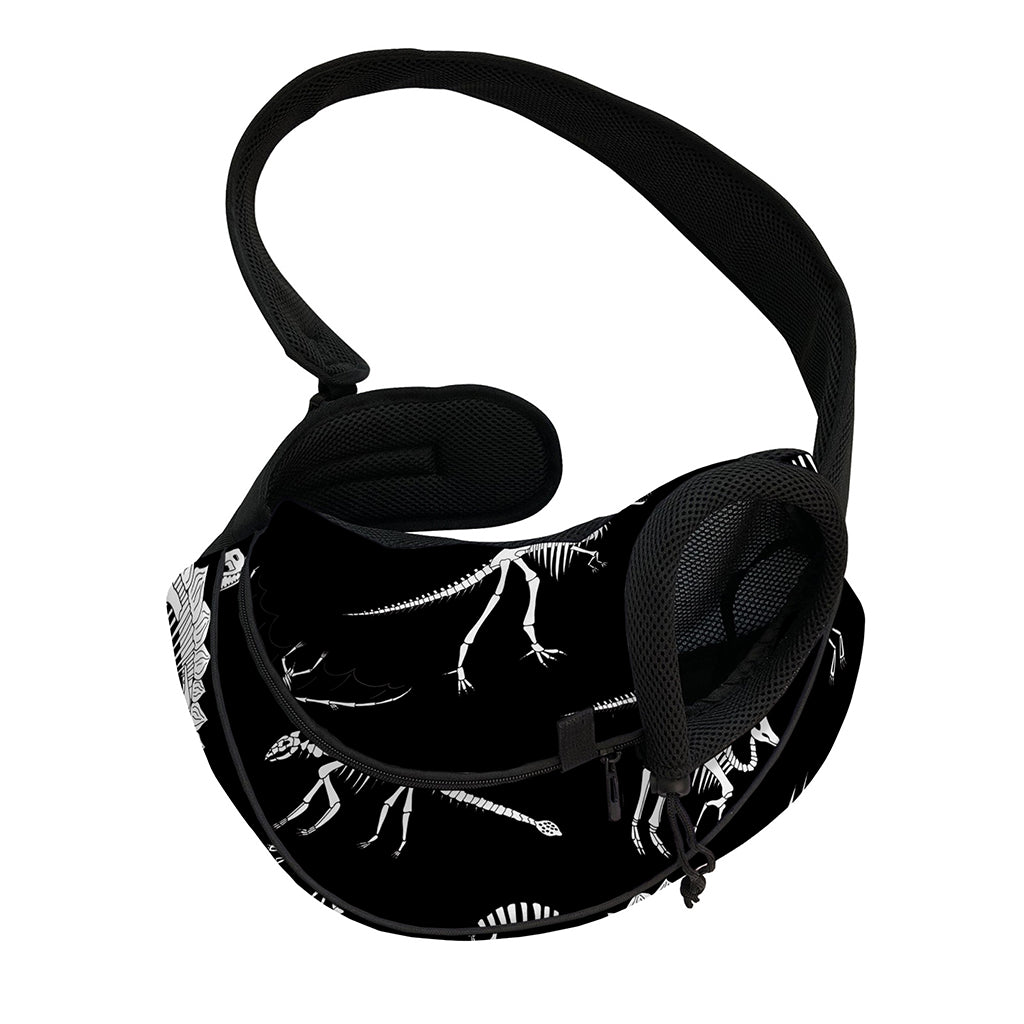 Black And White Dinosaur Fossil Print Pet Sling Carrier