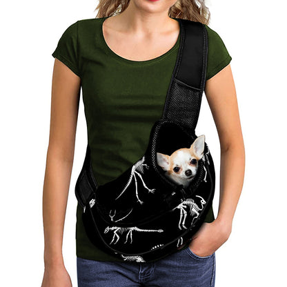 Black And White Dinosaur Fossil Print Pet Sling Carrier