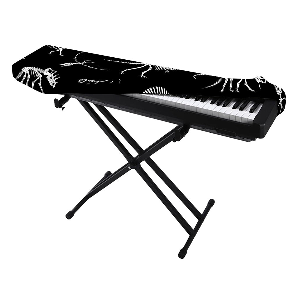 Black And White Dinosaur Fossil Print Piano Keyboard Cover