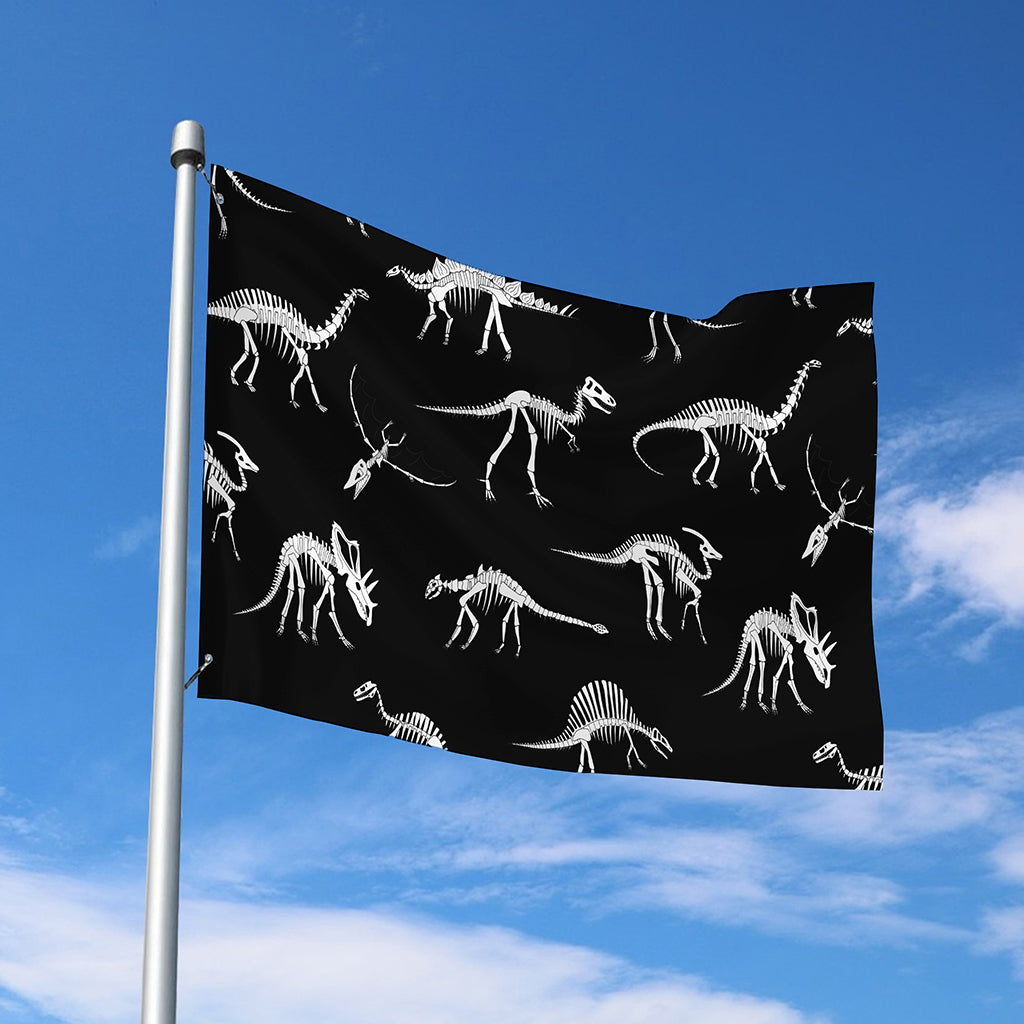 Black And White Dinosaur Fossil Print Polyester Flag