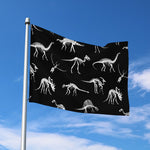 Black And White Dinosaur Fossil Print Polyester Flag