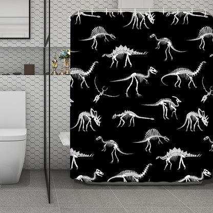 Black And White Dinosaur Fossil Print Polyester Shower Curtain