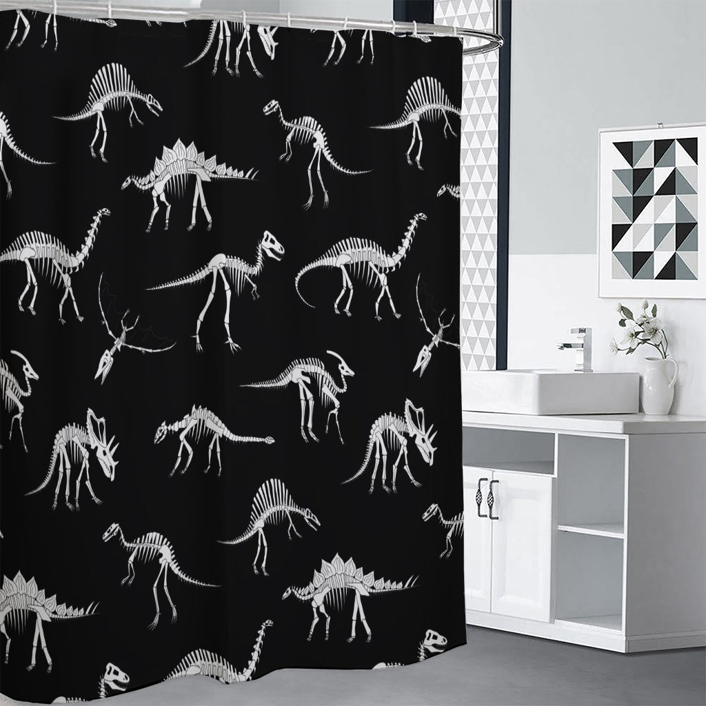 Black And White Dinosaur Fossil Print Premium Shower Curtain