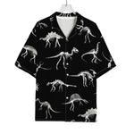 Black And White Dinosaur Fossil Print Rayon Hawaiian Shirt