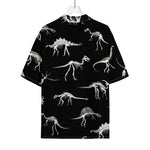 Black And White Dinosaur Fossil Print Rayon Hawaiian Shirt