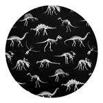 Black And White Dinosaur Fossil Print Round Blanket
