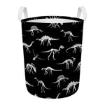 Black And White Dinosaur Fossil Print Round Laundry Basket