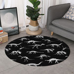 Black And White Dinosaur Fossil Print Round Rug