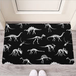 Black And White Dinosaur Fossil Print Rubber Doormat