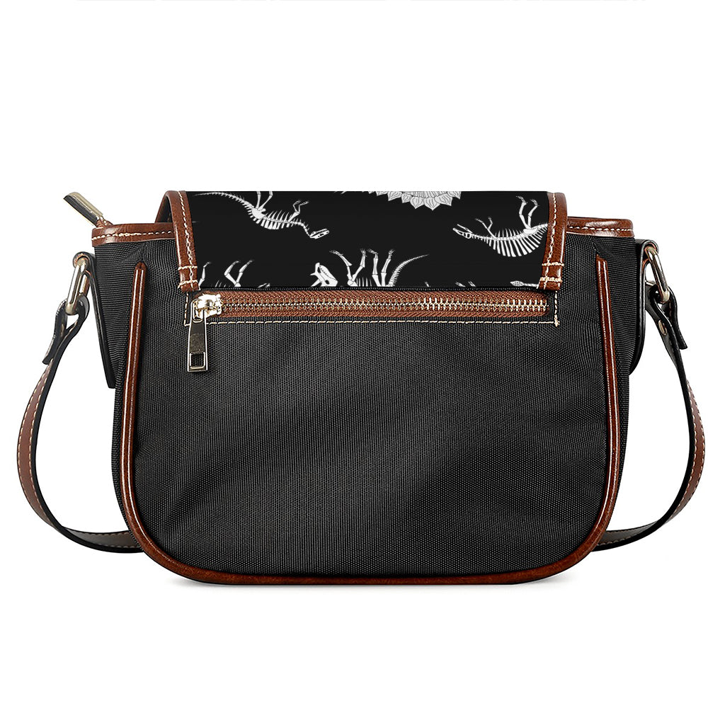 Black And White Dinosaur Fossil Print Saddle Bag