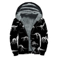 Black And White Dinosaur Fossil Print Sherpa Lined Zip Up Hoodie