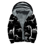 Black And White Dinosaur Fossil Print Sherpa Lined Zip Up Hoodie