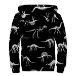 Black And White Dinosaur Fossil Print Sherpa Lined Zip Up Hoodie
