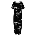 Black And White Dinosaur Fossil Print Short Sleeve Long Nightdress