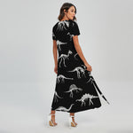 Black And White Dinosaur Fossil Print Short Sleeve Maxi Dress