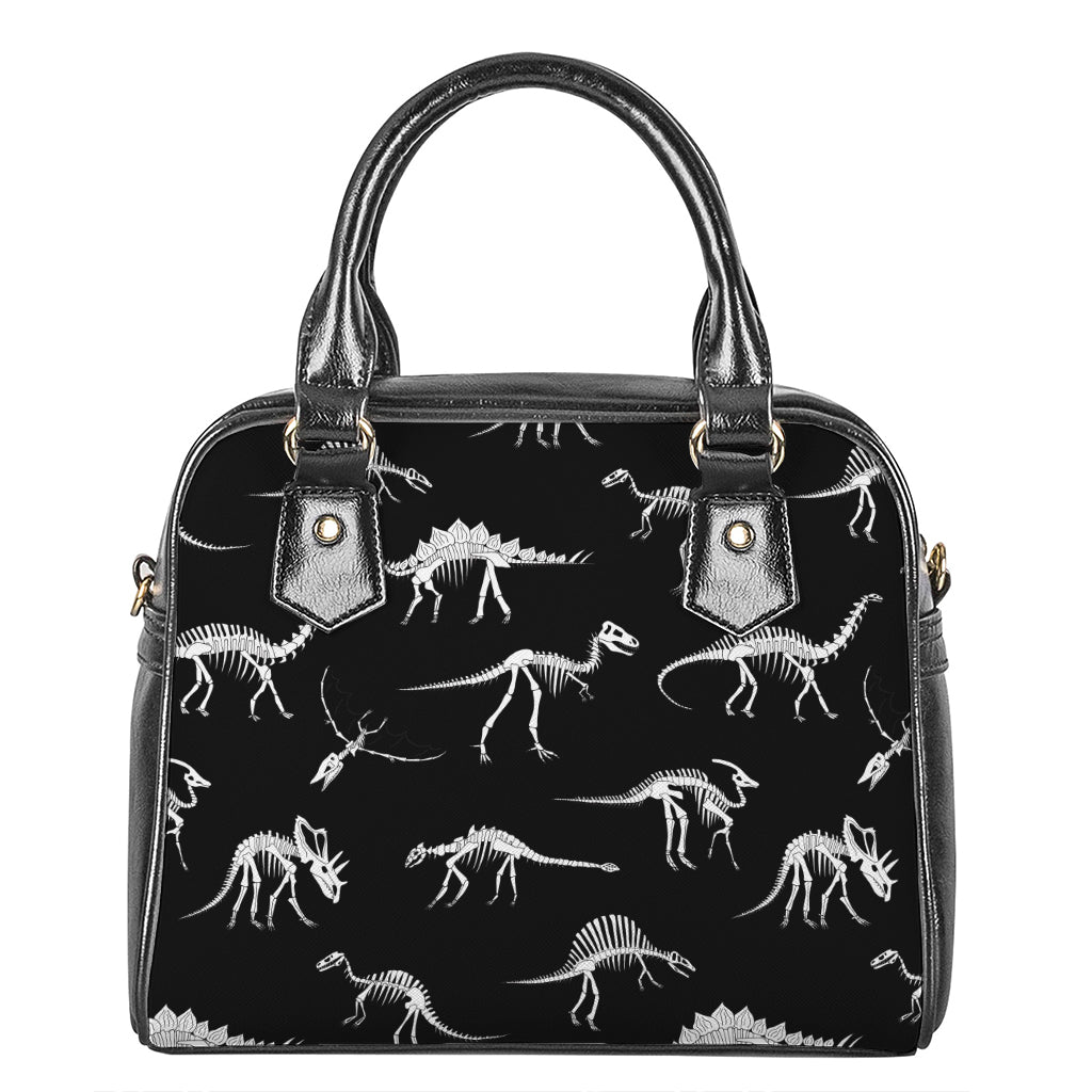 Black And White Dinosaur Fossil Print Shoulder Handbag
