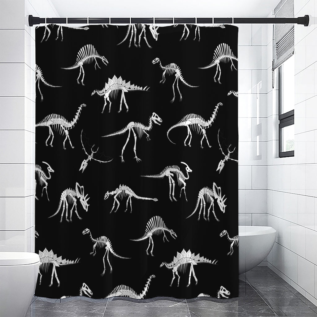 Black And White Dinosaur Fossil Print Shower Curtain