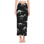 Black And White Dinosaur Fossil Print Side Slit Maxi Skirt