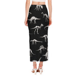 Black And White Dinosaur Fossil Print Side Slit Maxi Skirt