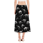 Black And White Dinosaur Fossil Print Side Slit Midi Skirt