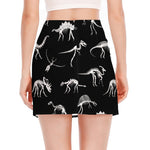 Black And White Dinosaur Fossil Print Side Slit Mini Skirt