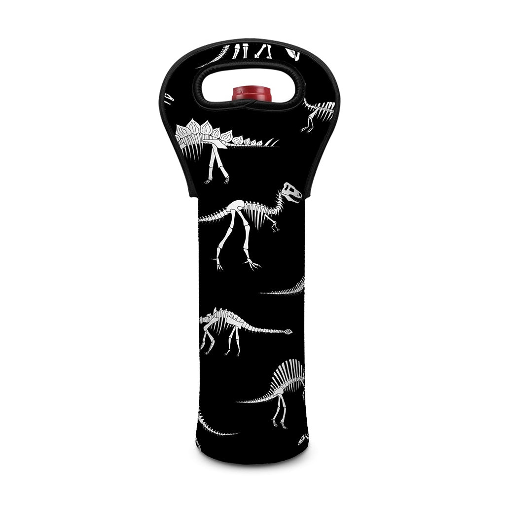 Black And White Dinosaur Fossil Print Single Neoprene Wine Tote