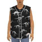Black And White Dinosaur Fossil Print Sleeveless Baseball Jersey