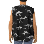 Black And White Dinosaur Fossil Print Sleeveless Baseball Jersey