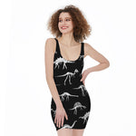 Black And White Dinosaur Fossil Print Sleeveless Bodycon Dress