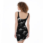 Black And White Dinosaur Fossil Print Sleeveless Bodycon Dress